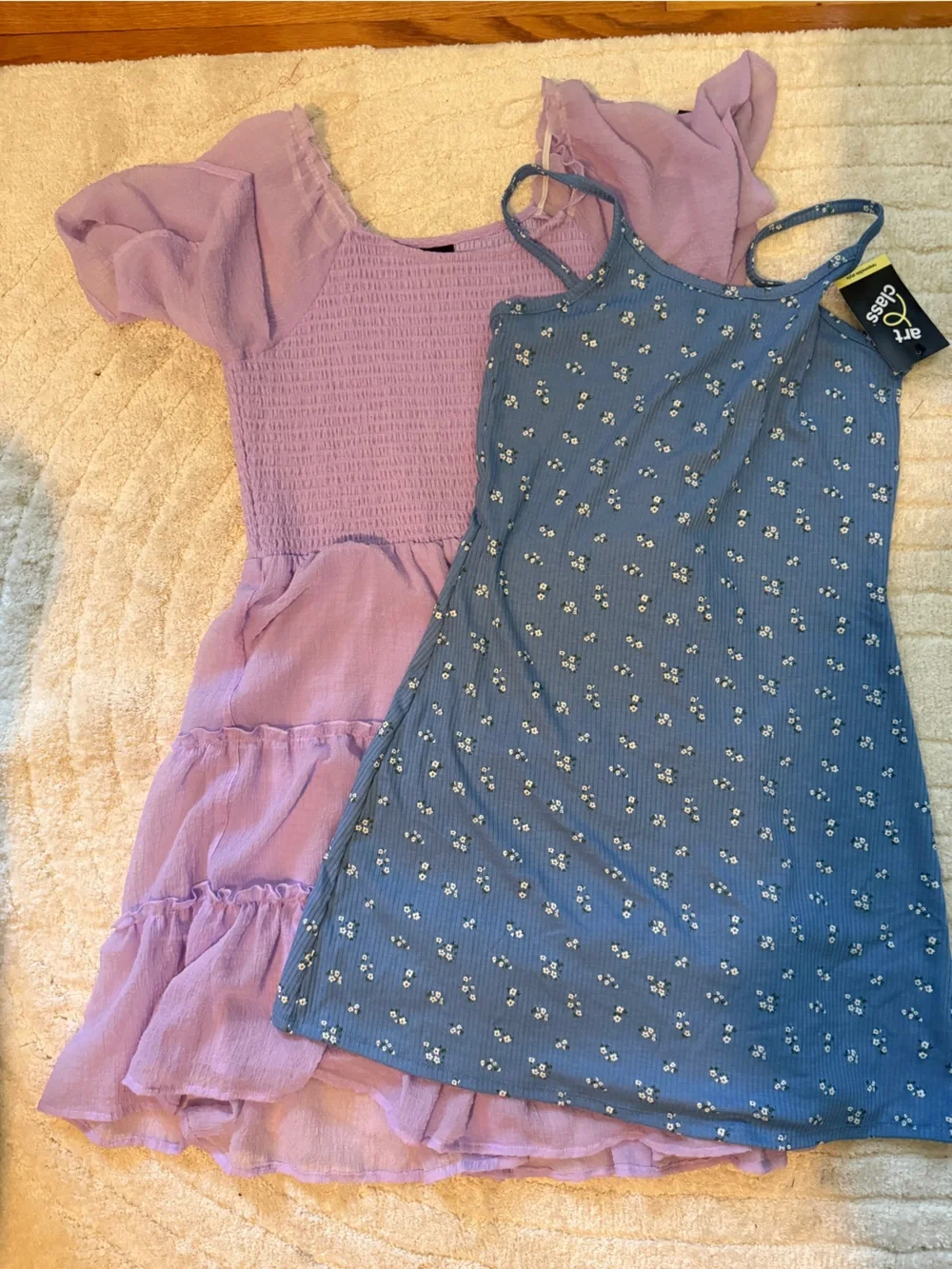 2 Dresses-Blue Floral Slip Dress & Lavender Ruffle Dress